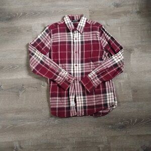THE HUNDREDS Burgundy Plaid Flannel Button-Up Shirt (Size MEDIUM)